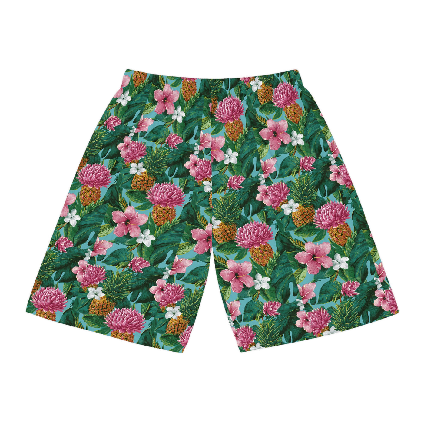 Tropical Floral Basketball Shorts — Pineapple & Hibiscus All-Over Print