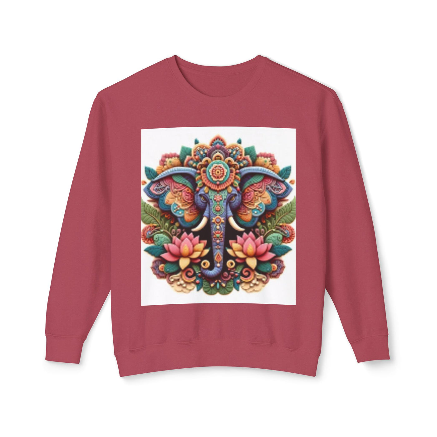 Colorful Elephant Design Lightweight Sweatshirt, Cozy Crewneck, Bohemian Style, Perfect for Festivals, Everyday Wear, Unique Gift