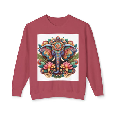 Colorful Elephant Design Lightweight Sweatshirt, Cozy Crewneck, Bohemian Style, Perfect for Festivals, Everyday Wear, Unique Gift