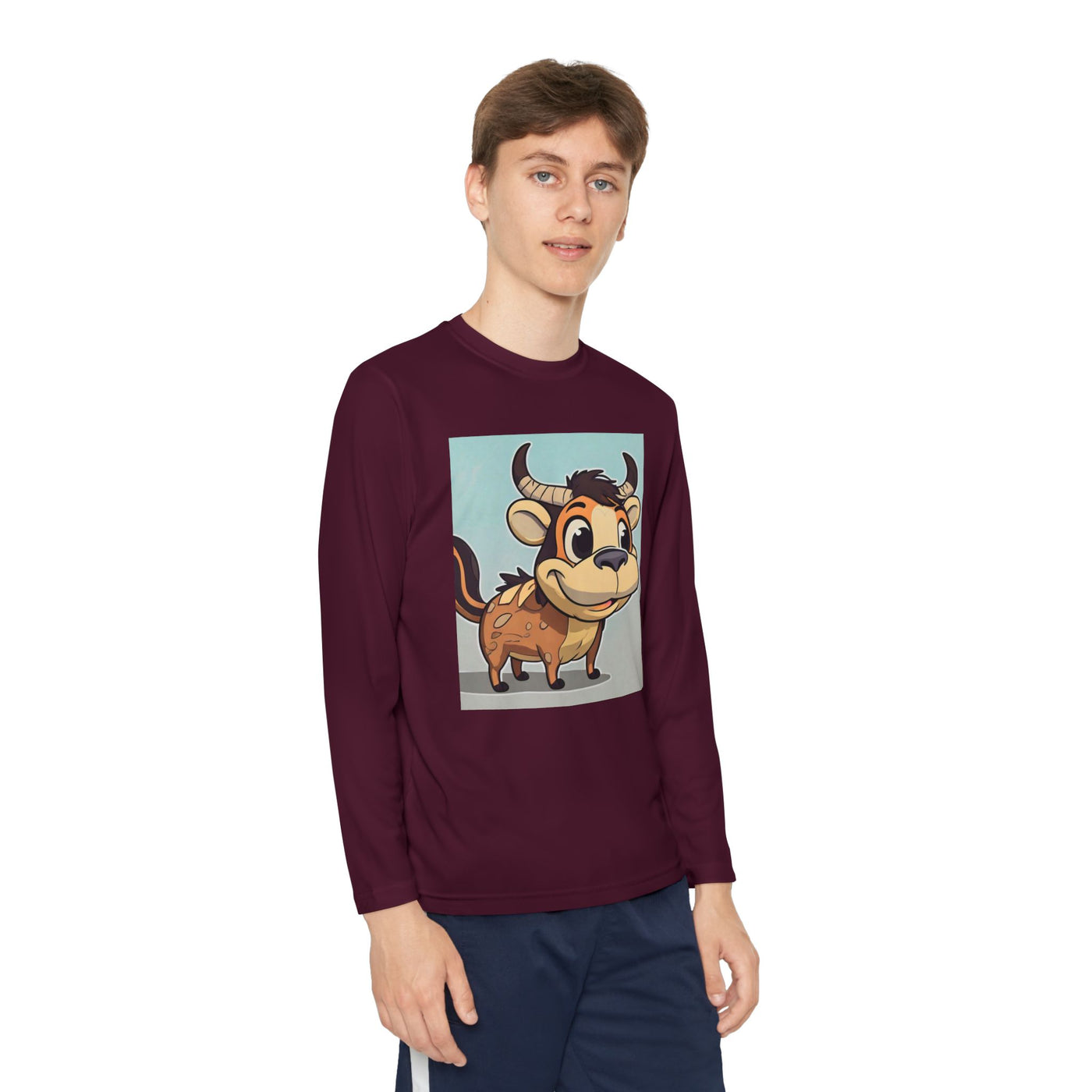 Kids Long Sleeve Tee — Cute Cartoon Bull Graphic