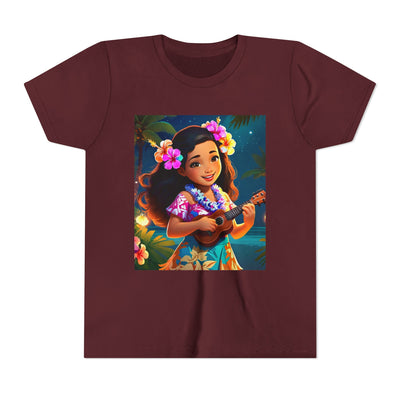 Hawaiian Melody Youth Tee, Tropical Short Sleeve Shirt, Fun Summer Kids Top, Vacation Outfit, Luau Party Wear