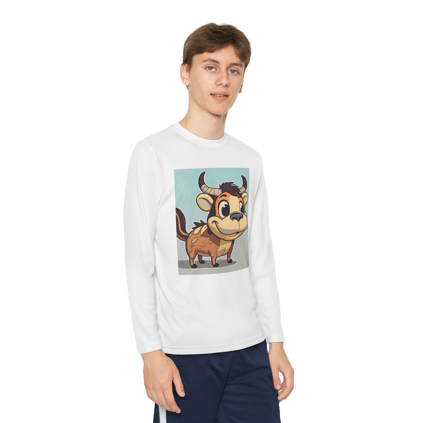 Kids Long Sleeve Tee — Cute Cartoon Bull Graphic