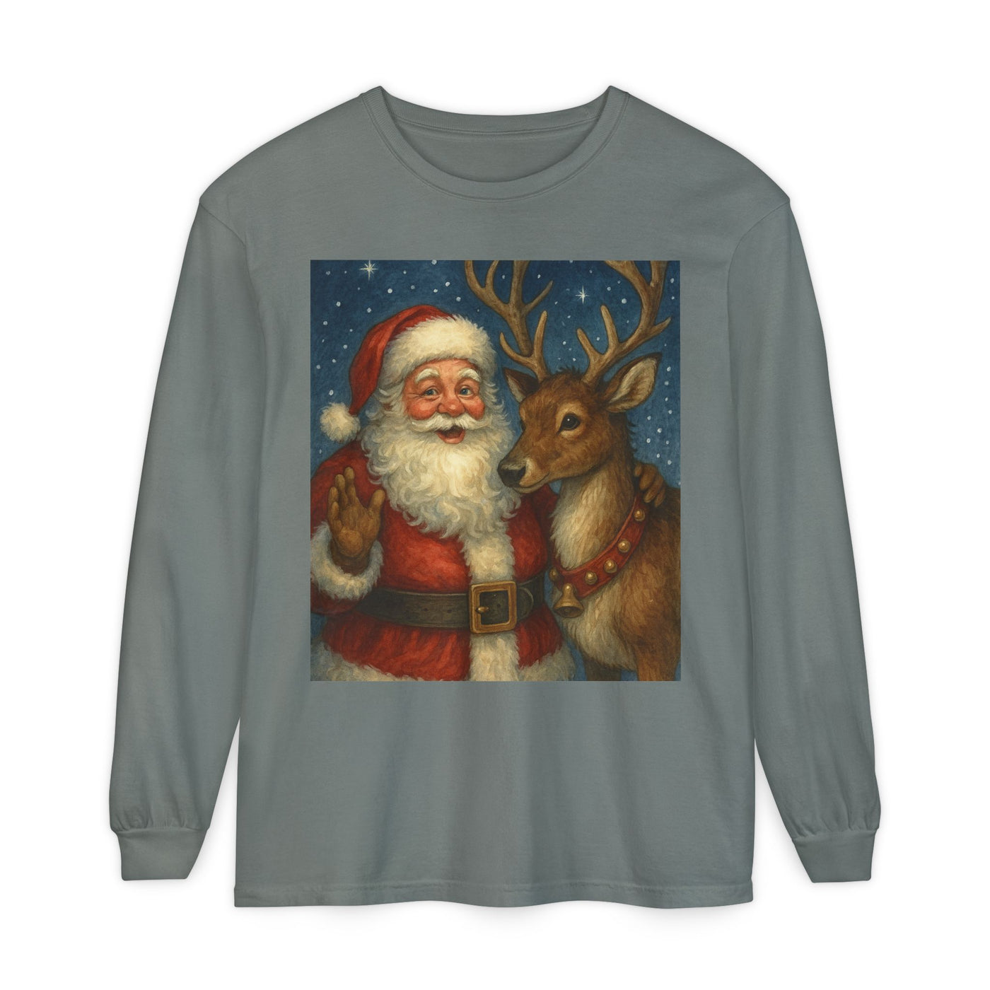 Santa & Reindeer Vintage Christmas Long Sleeve Tee