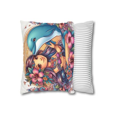 Ocean Dreaming Faux Suede Pillowcase with Mermaid Design, Beach Decor, Boho Home Decor, Gift for Sea Lovers, Nautical Themed Room