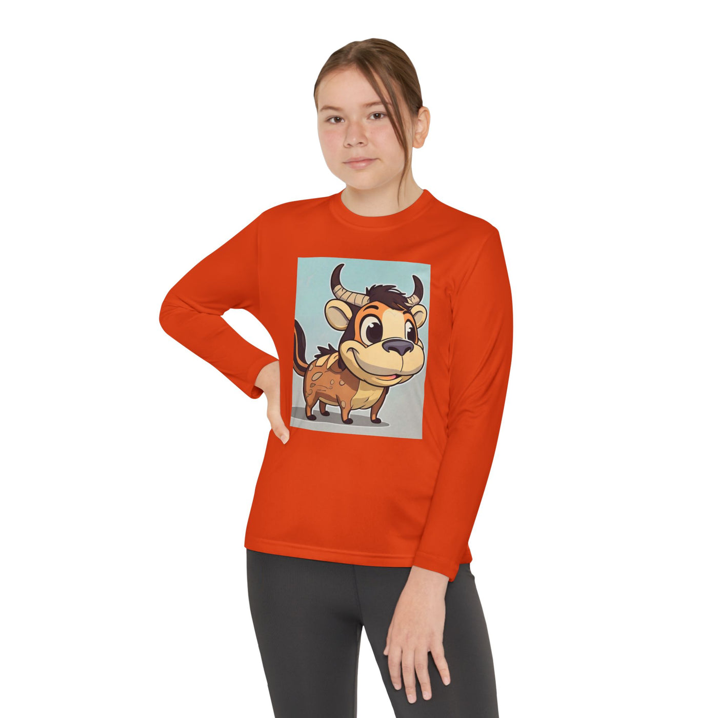 Kids Long Sleeve Tee — Cute Cartoon Bull Graphic