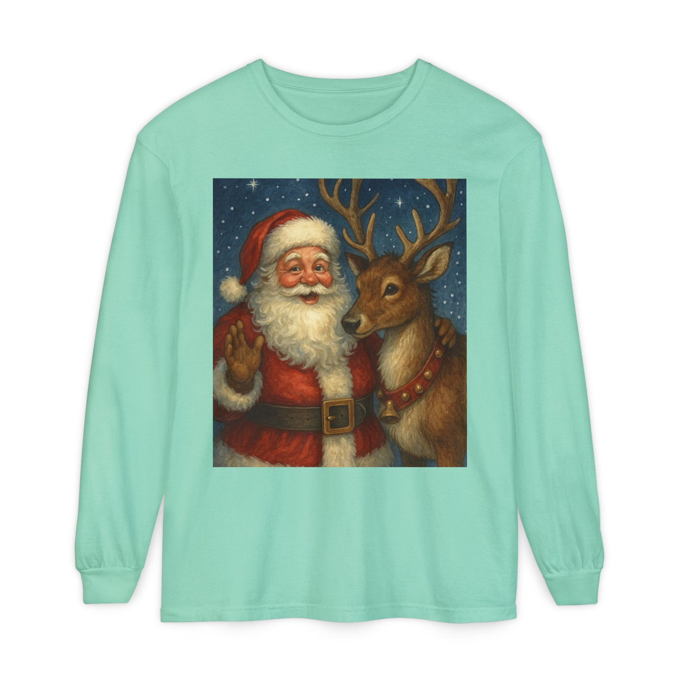 Santa & Reindeer Vintage Christmas Long Sleeve Tee
