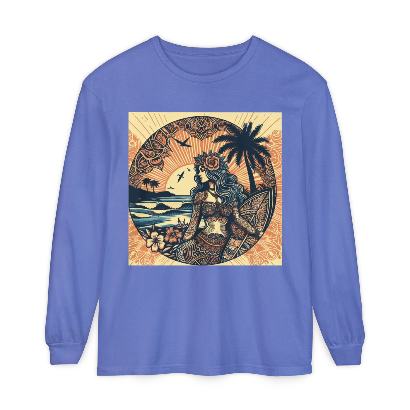 Surf Goddess Long Sleeve T-Shirt — Vintage Tropical Beach Design
