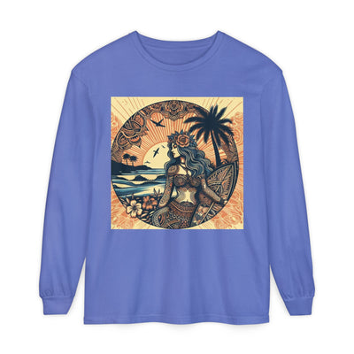 Surf Goddess Long Sleeve T-Shirt — Vintage Tropical Beach Design
