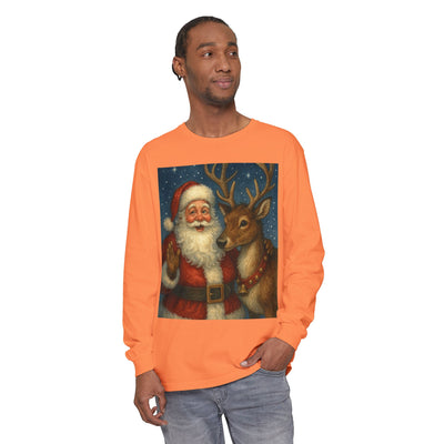 Santa & Reindeer Vintage Christmas Long Sleeve Tee