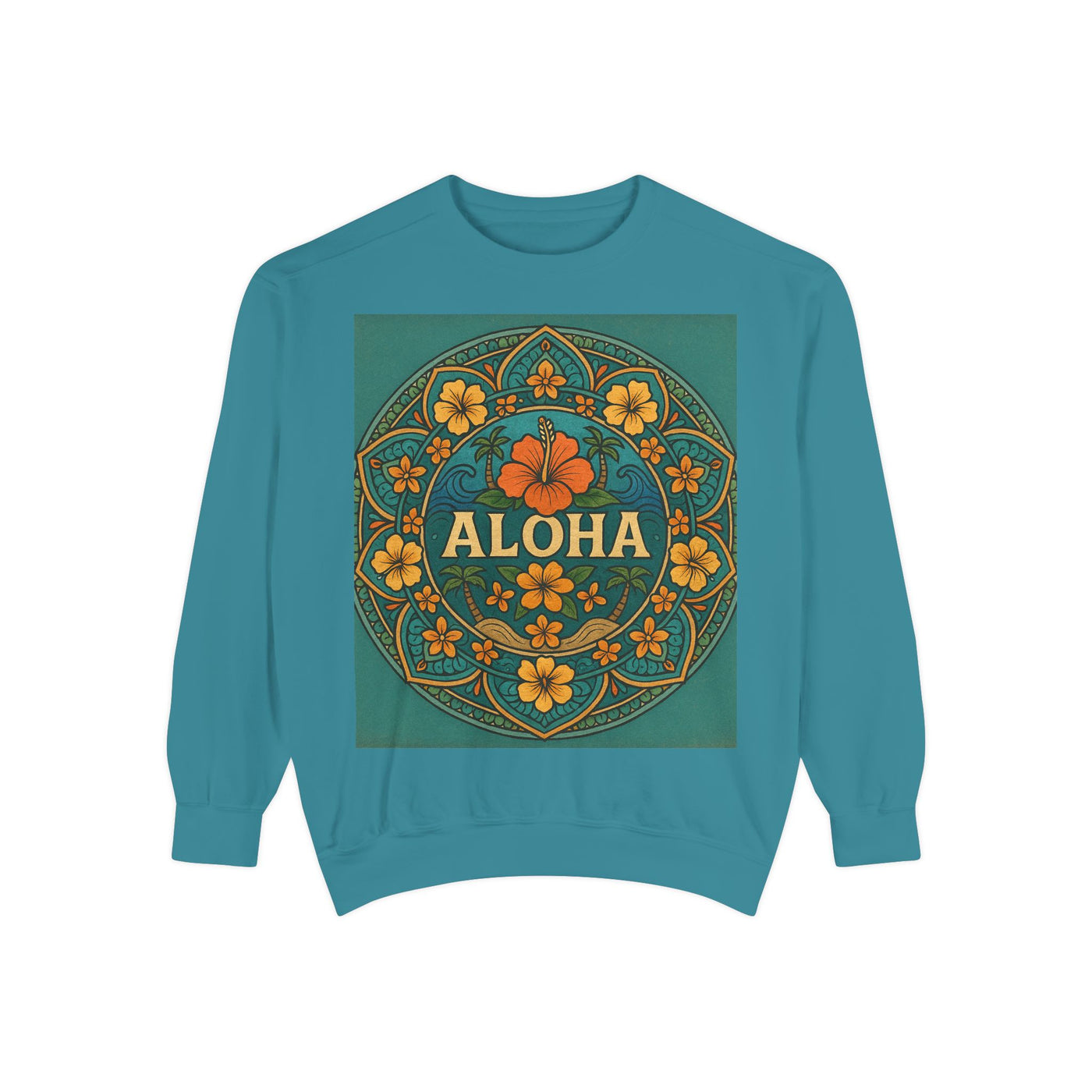 Aloha Floral Sweatshirt, Unisex Garment-Dyed Crewneck, Cozy Beach Vibes, Gift for Friends, Tropical Style Apparel, Casual Everyday Wear