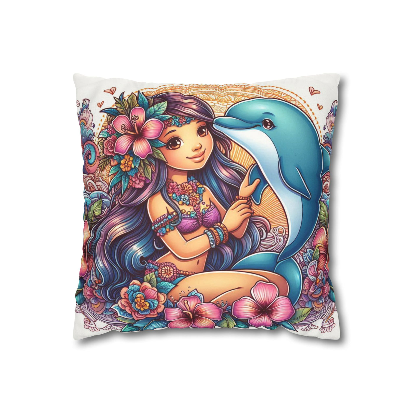 Ocean Dreaming Faux Suede Pillowcase with Mermaid Design, Beach Decor, Boho Home Decor, Gift for Sea Lovers, Nautical Themed Room