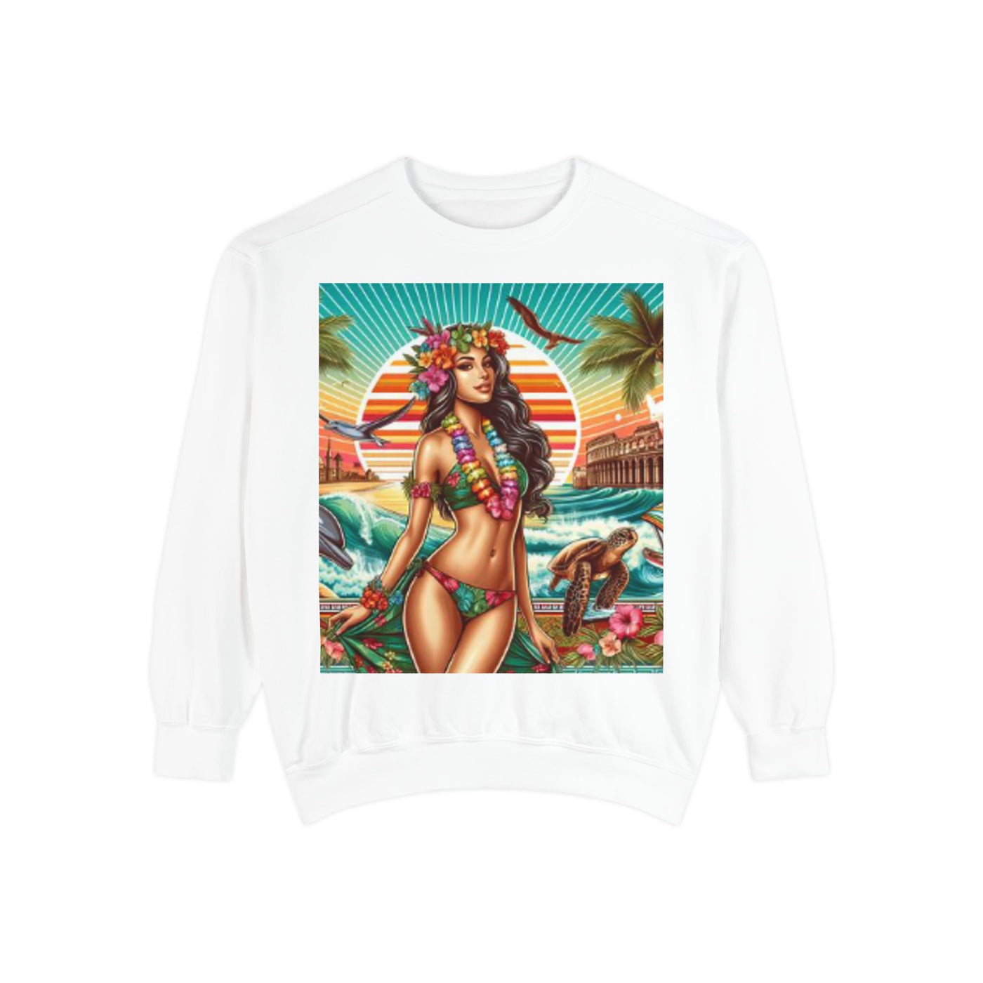 Tropical Vibe Sweatshirt - Beachy Casual Wear, Summer Outfits, Holiday Gift, Beach Lover Apparel, Colorful Graphic Design