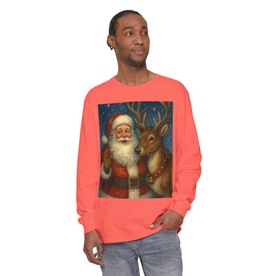 Santa & Reindeer Vintage Christmas Long Sleeve Tee