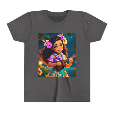 Hawaiian Melody Youth Tee, Tropical Short Sleeve Shirt, Fun Summer Kids Top, Vacation Outfit, Luau Party Wear