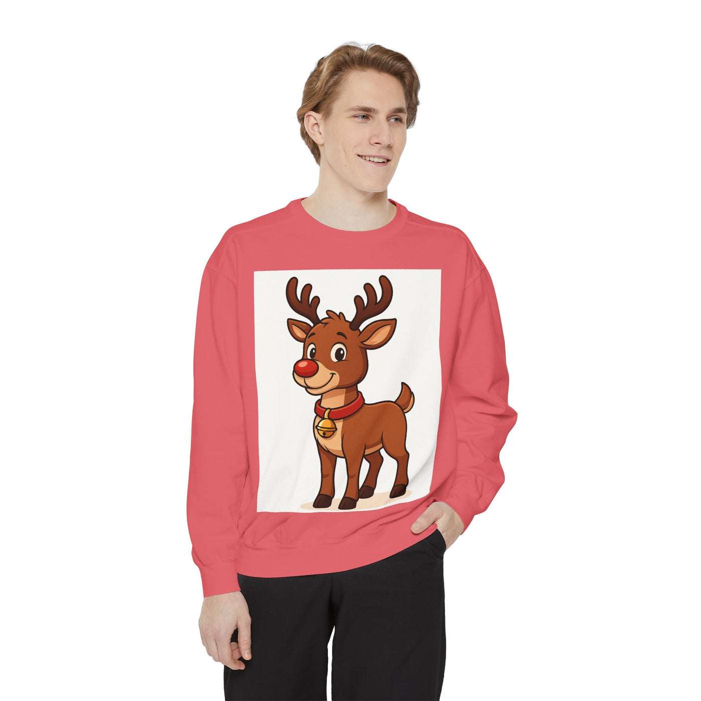 Reindeer Graphic Sweatshirt – Cute Cartoon Rudolph Christmas Pullover