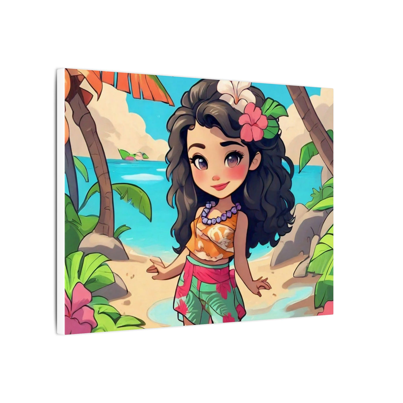 Tropical Girl Beach Canvas — Cute Hawaiian Island Wall Art