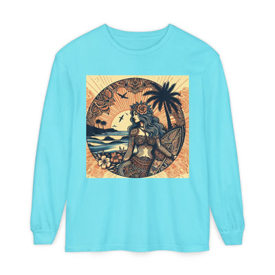 Surf Goddess Long Sleeve T-Shirt — Vintage Tropical Beach Design