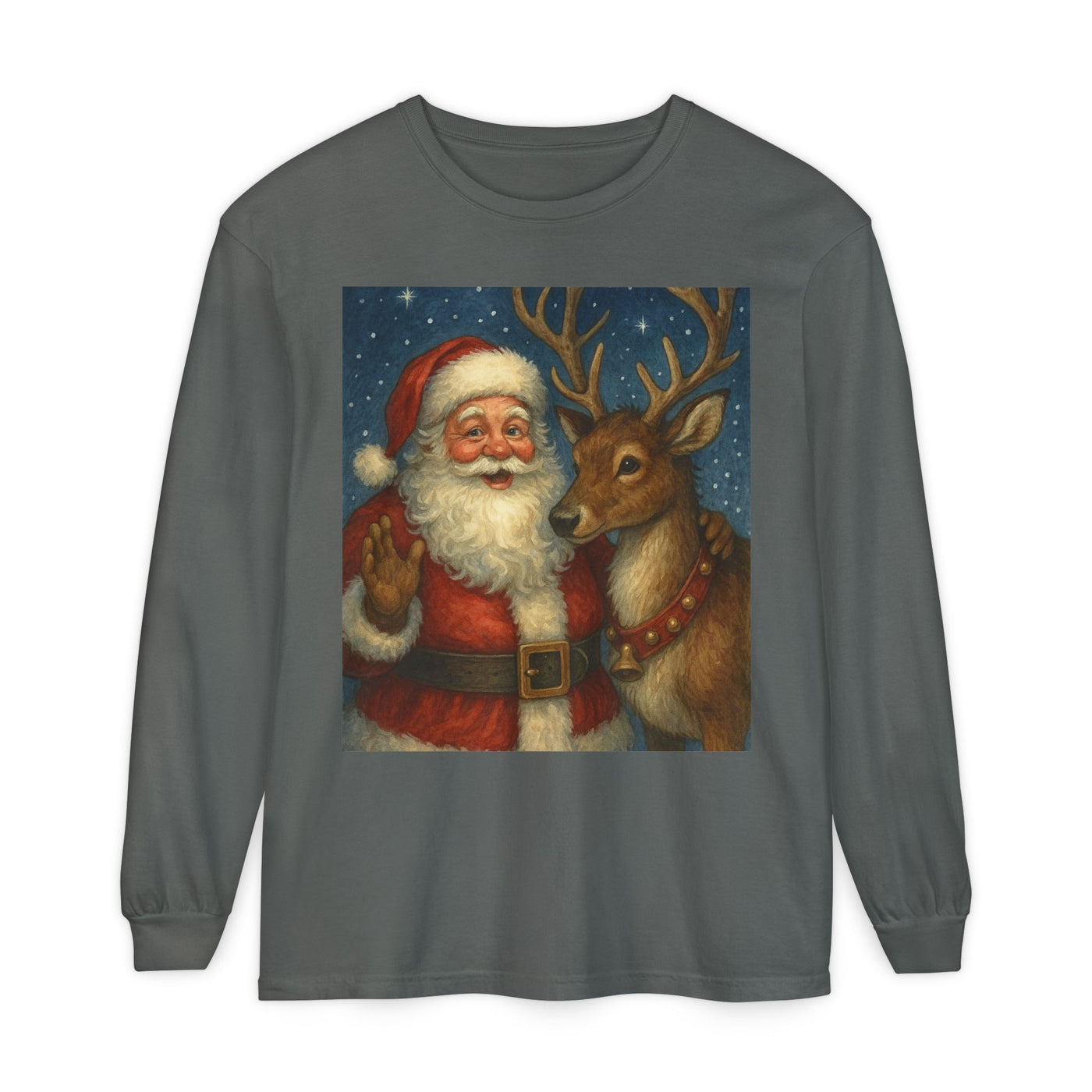 Santa & Reindeer Vintage Christmas Long Sleeve Tee