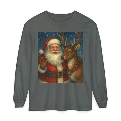 Santa & Reindeer Vintage Christmas Long Sleeve Tee