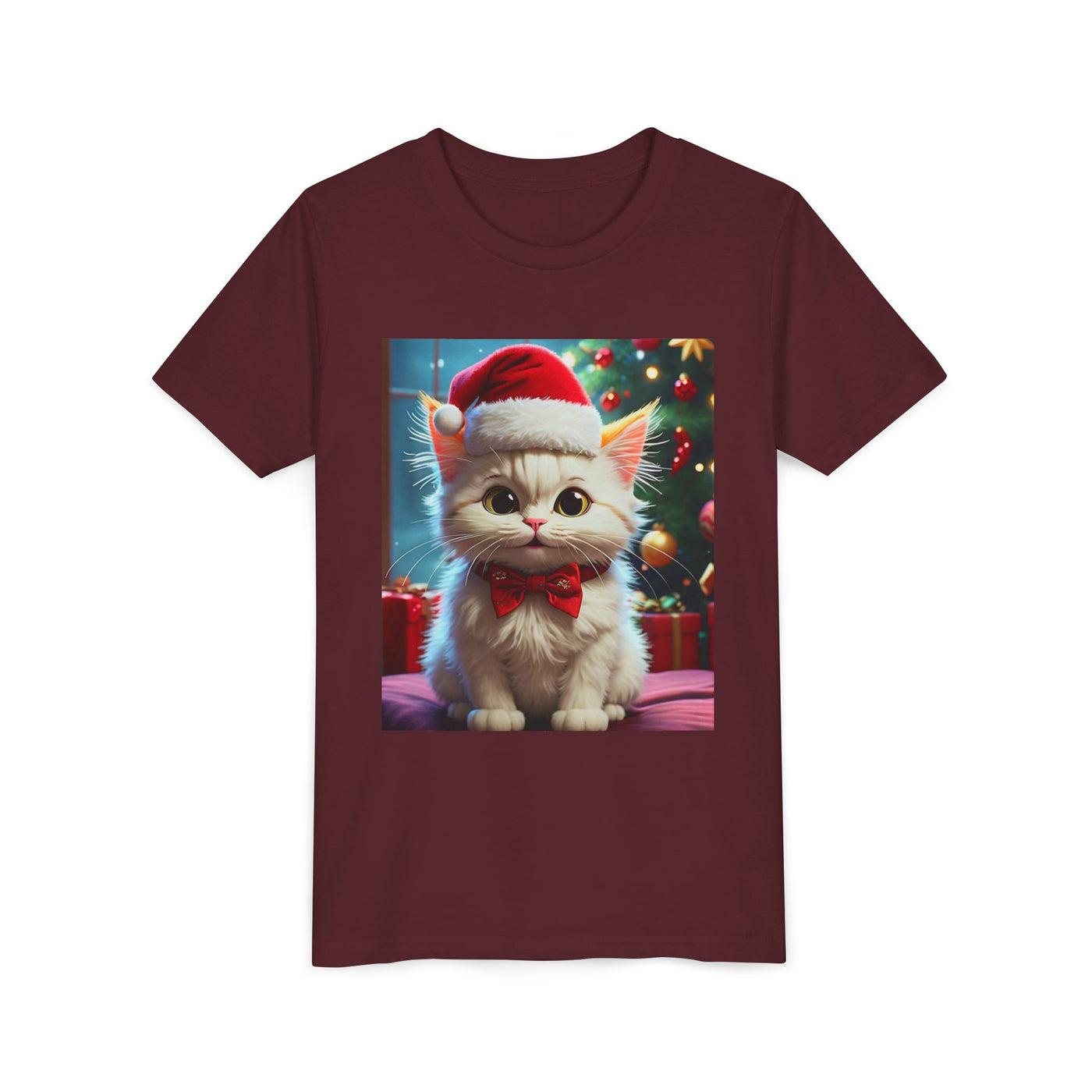 Christmas Cat Youth Tee, Holiday T-Shirt, Cute Kitten Shirt, Kids Christmas Gift, Festive Apparel