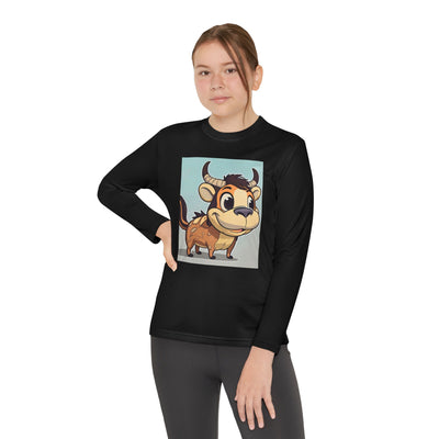 Kids Long Sleeve Tee — Cute Cartoon Bull Graphic