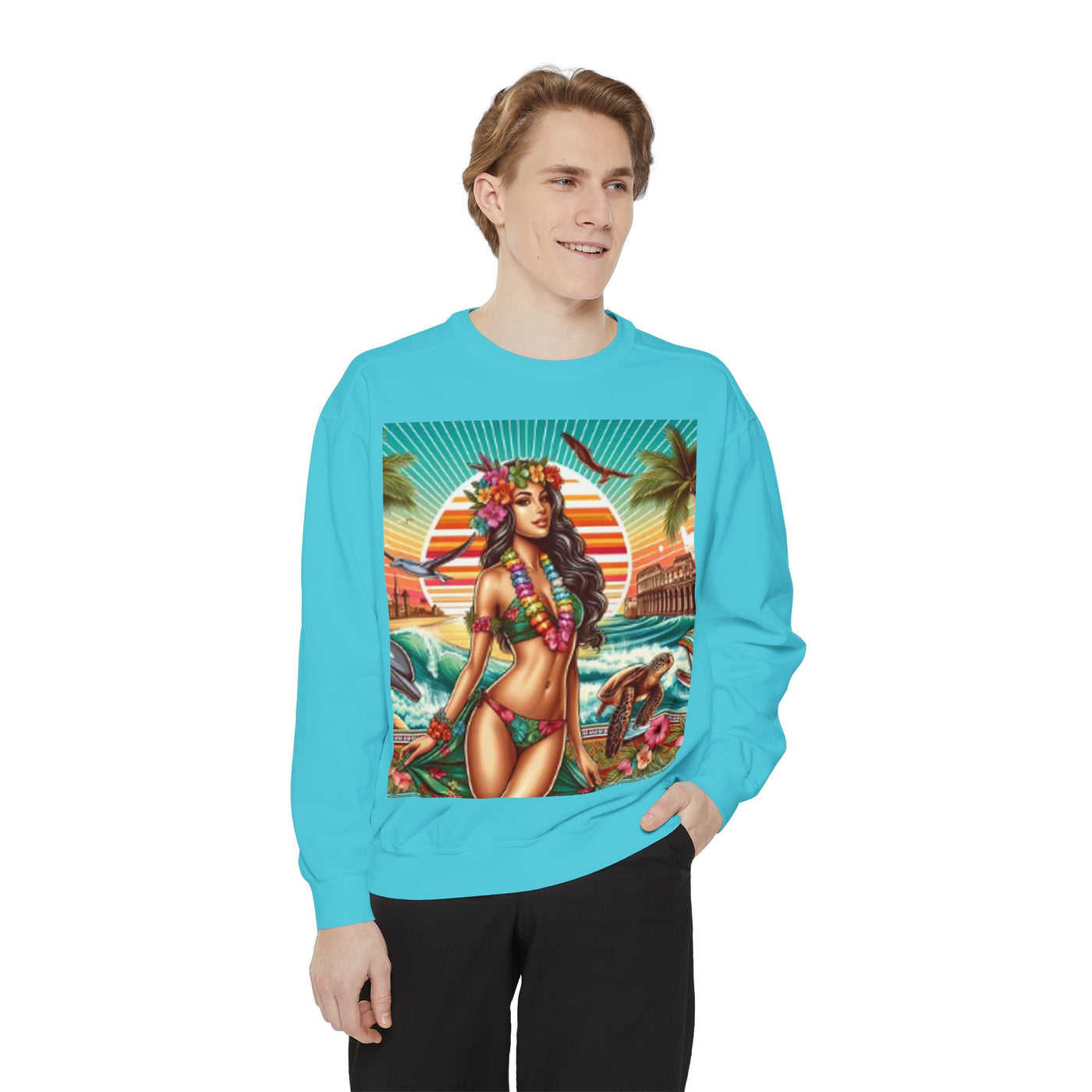 Tropical Vibe Sweatshirt - Beachy Casual Wear, Summer Outfits, Holiday Gift, Beach Lover Apparel, Colorful Graphic Design