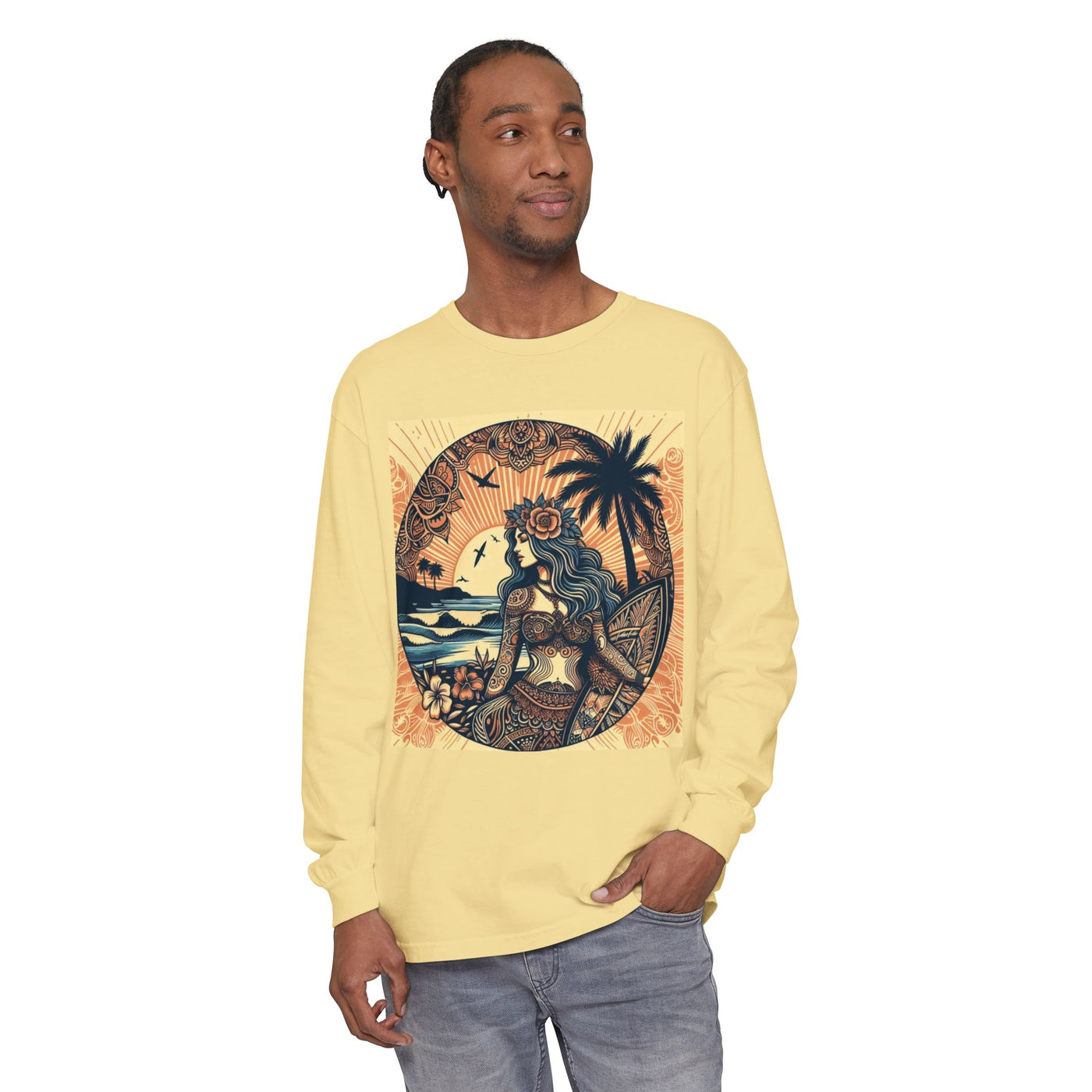 Surf Goddess Long Sleeve T-Shirt — Vintage Tropical Beach Design