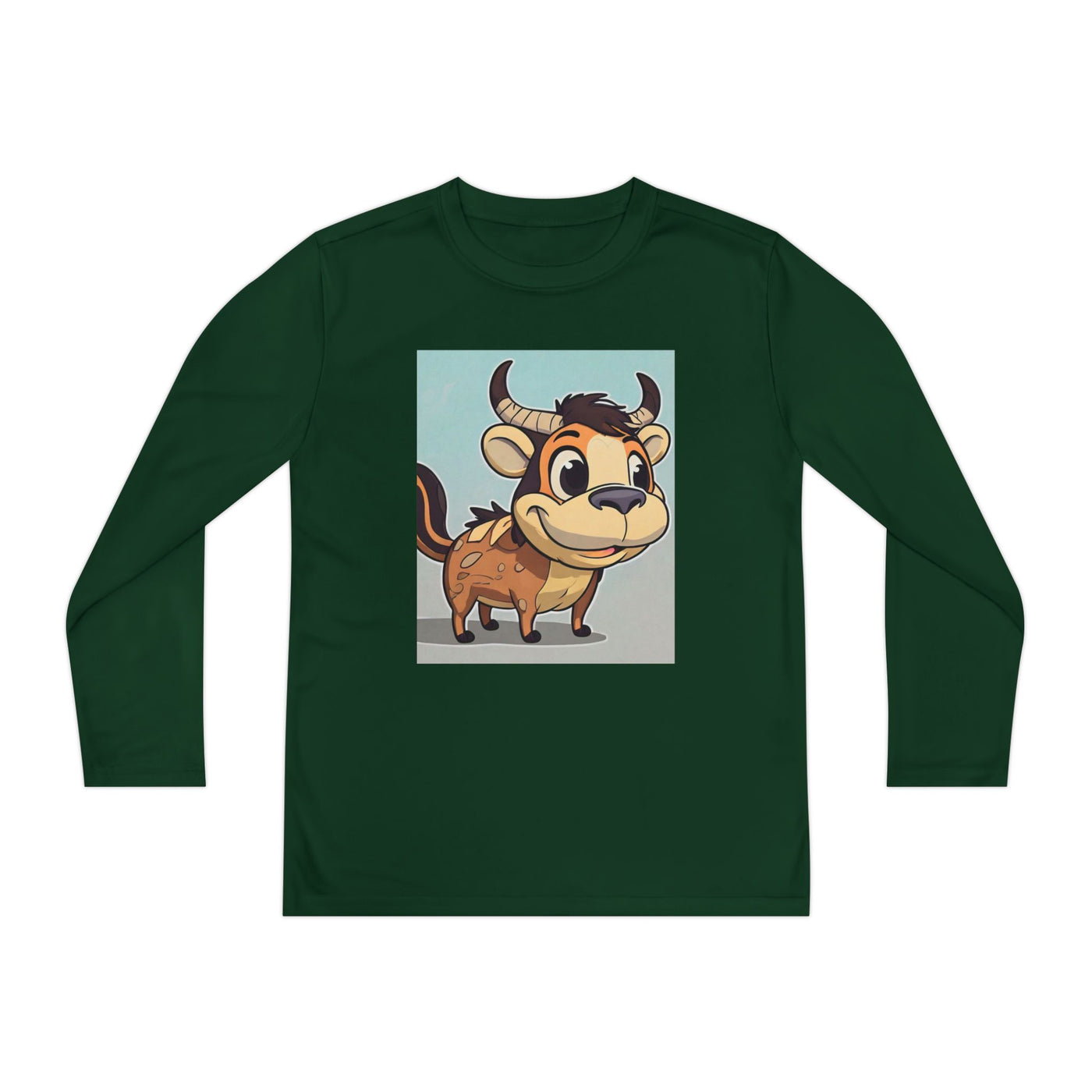 Kids Long Sleeve Tee — Cute Cartoon Bull Graphic