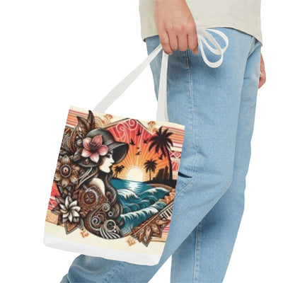 Tote Bag — Tropical Sunset Polynesian Floral Wave Design