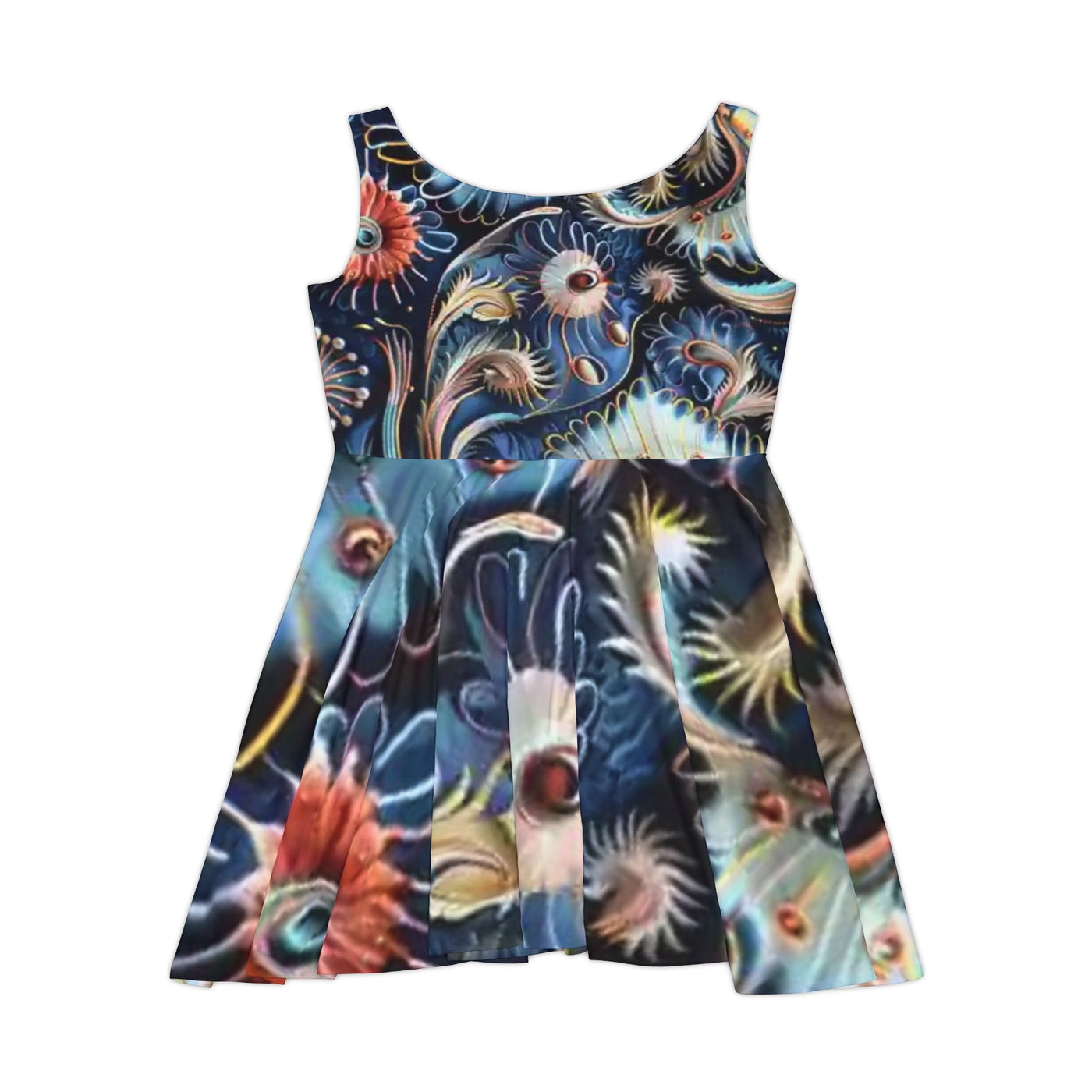 Floral Swirl Skater Dress - Navy Abstract Boho Print